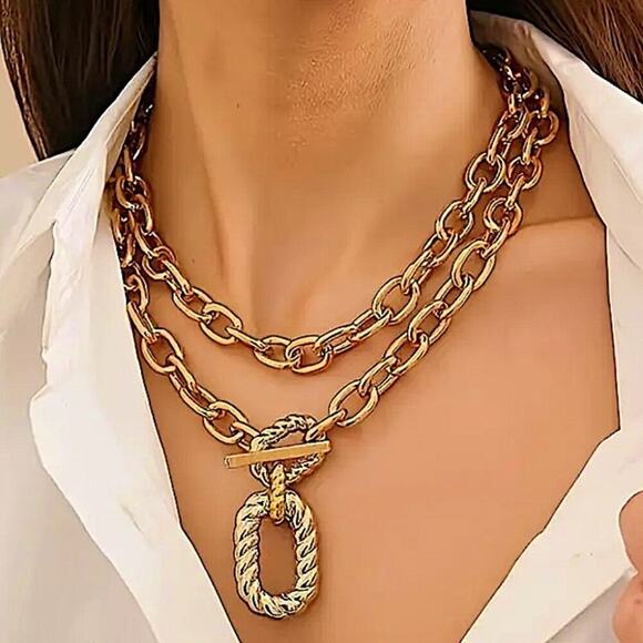 Gold Exaggerated Multilayer Statement Necklace - Picture 3 of 4